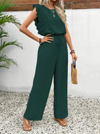 Zella™ Elegant Two-Piece Set | Lace-Trimmed Top and Wide-Leg Trousers