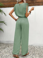 Zella™ Elegant Two-Piece Set | Lace-Trimmed Top and Wide-Leg Trousers
